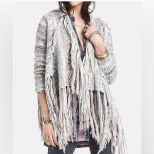 Free People Fringe Fizzy Open Front Draping Cardigan Alpaca Wool Medium